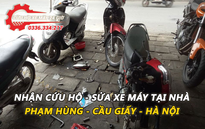 Thợ sửa xe tại nhà Phạm Hùng, Cầu Giấy